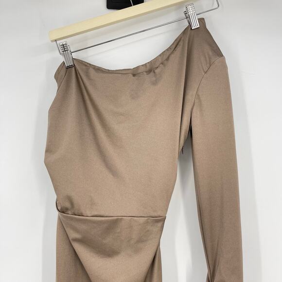 Michael Costello x REVOLVE | Gilly Maxi Dress in Taupe Jersey Asymmetric Gown XS - Picture 12 of 15